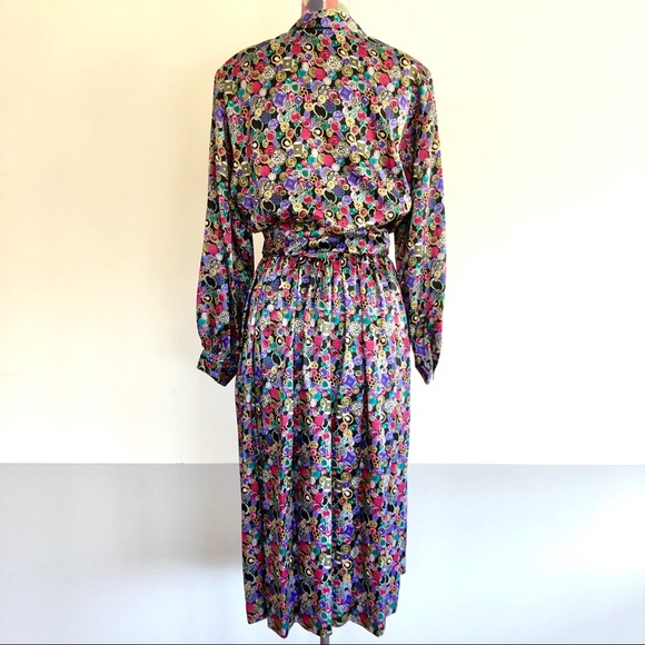 🦄VINTAGE 80s Jewel Tone Midi Skirt and Top Set - Picture 4 of 7